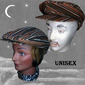 Driving Hat Cotton Corduroy, Brown Rust Stripes, NOT a Golf Hat or Newsboy